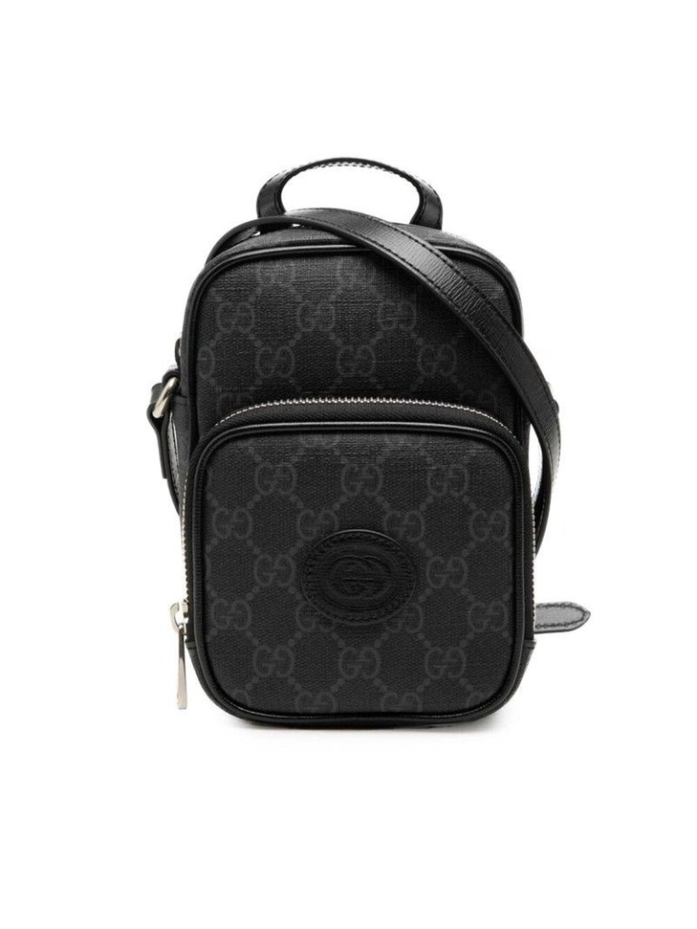 Gucci GG Supreme Interlocking G Crossbody Shoulder Bag Black Gray Leather